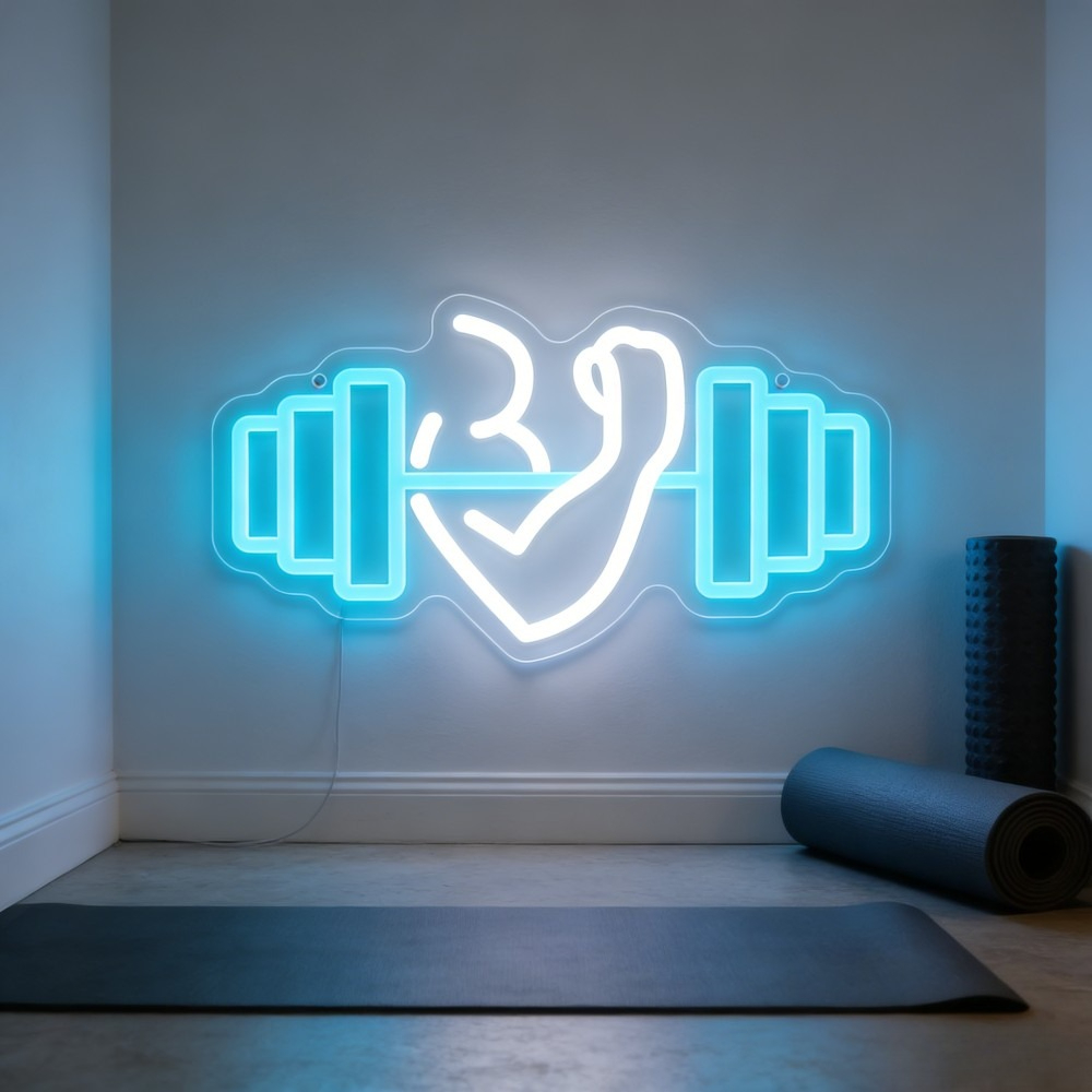 Yoga Fitness Room - لافتة نيون LED بتصميم دمبل لعضلات
