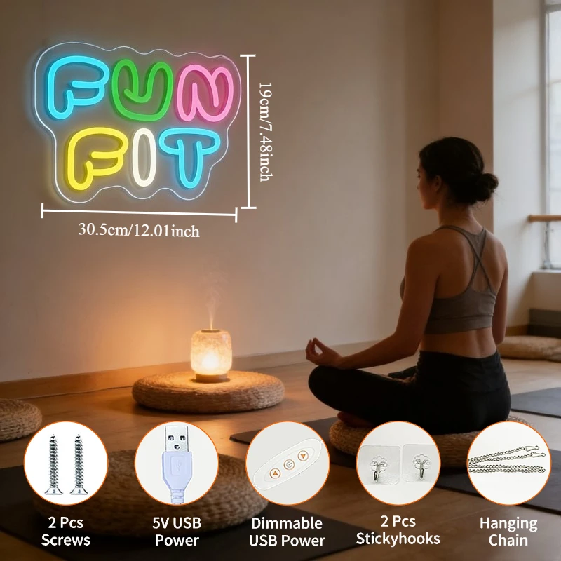 لافتة نيون LED بتصميم حروف كرت - مراجعة Yoga Fitness Room وسعره